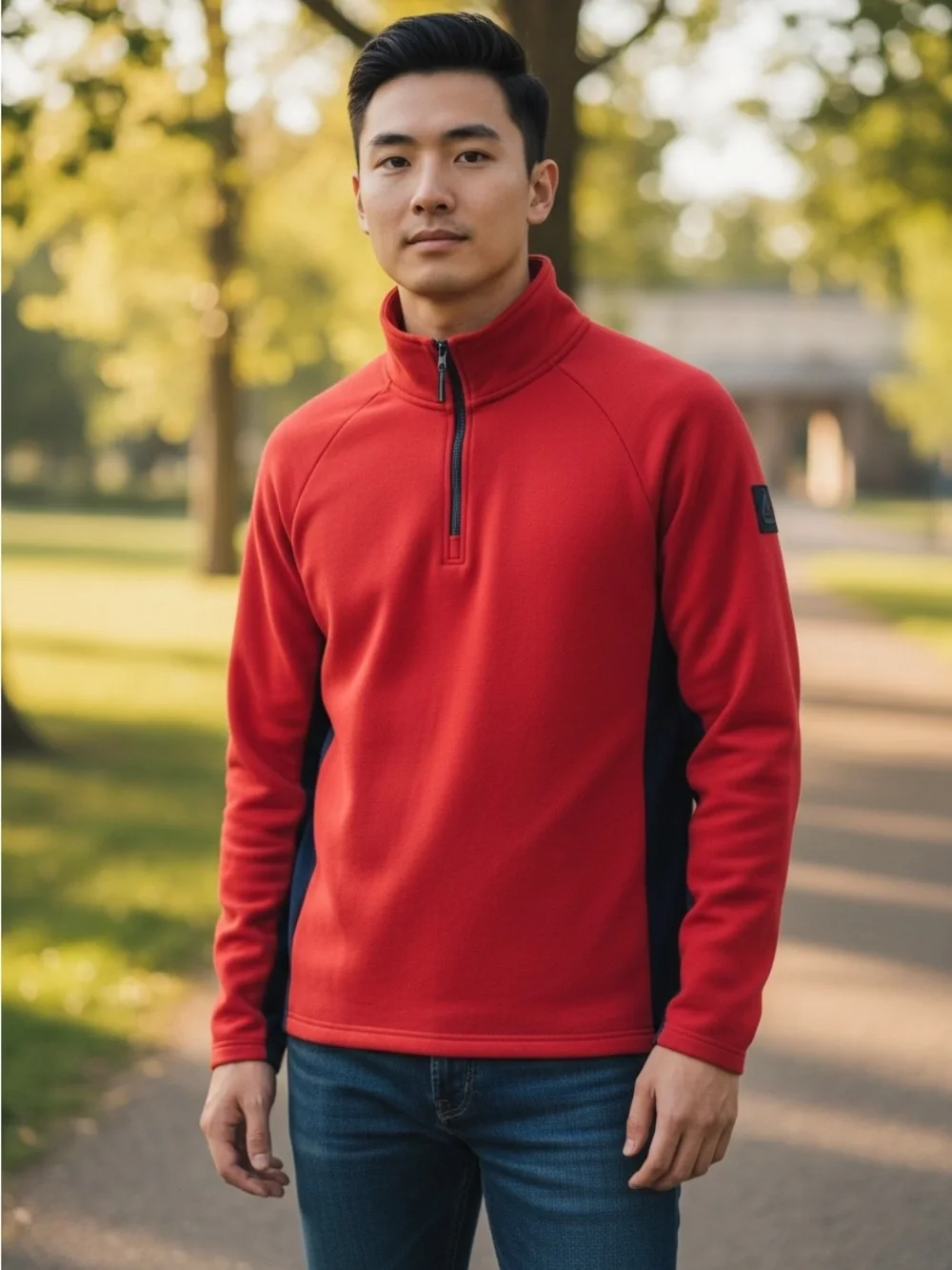 We Norwegians Men's Red and Navy Merino Blend Wool Ski Sweater Suze M